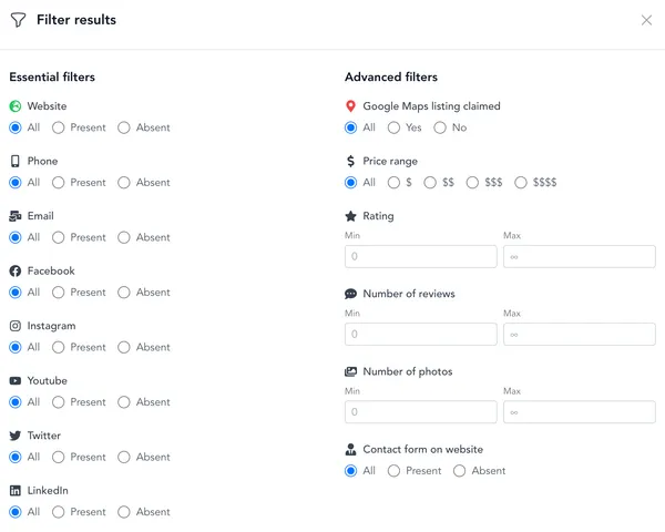 Filter results